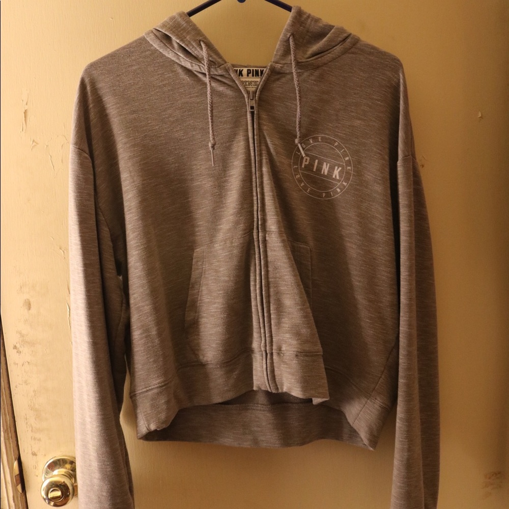 PINK Long Sleeved Crop Zipup Sweatshirt